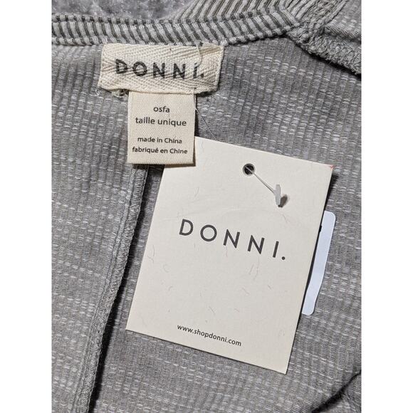 Donni Open Front Cardigan Sweater Women One Size OSFA Gray Pinstriped Pockets - Picture 8 of 11